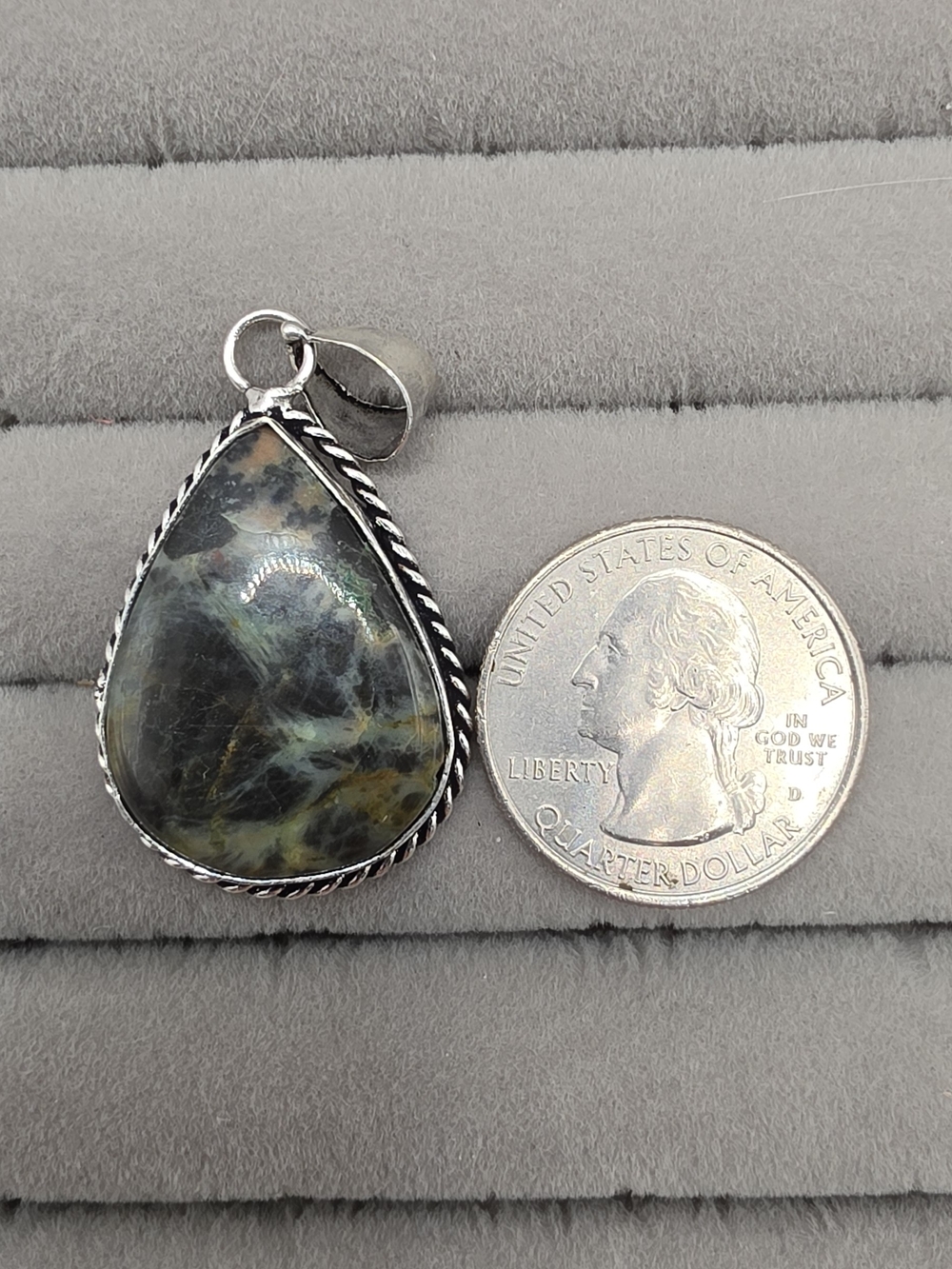 Silver Plated Teardrop Green Jasper Pendant - Women Jewelry
